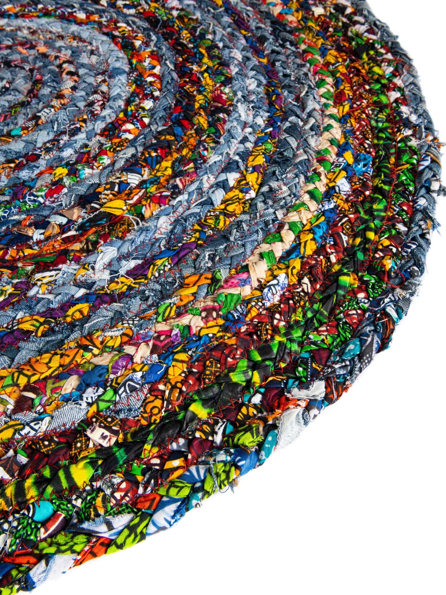 Blue and Multicolor 8' x 8' Braided Chindi Round Area Rug 100% Cotton Hand Braided Natural Eco-Friendly Boho Style Modern Carpet for Living Rooms Dining Office Dorm for Sale at Rug Engine