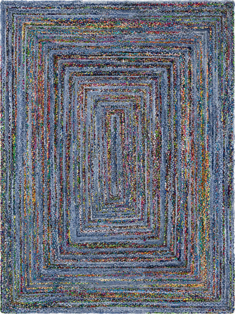 Blue and Multicolor 9' x 12' 2 Braided Chindi Rectangle Rug