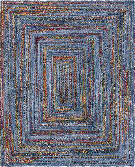 Blue and Multicolor 8' x 10' Braided Chindi Rectangle Rug