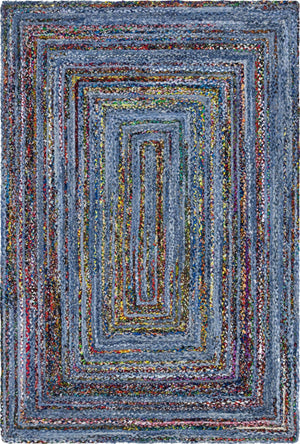 Blue and Multicolor 6' 1 x 9' Braided Chindi Rectangle Rug