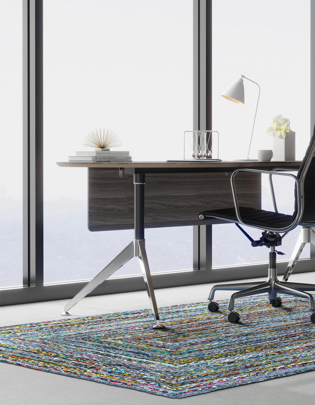Blue and Multicolor 5' 1 x 8' Braided Chindi Rectangle Rug