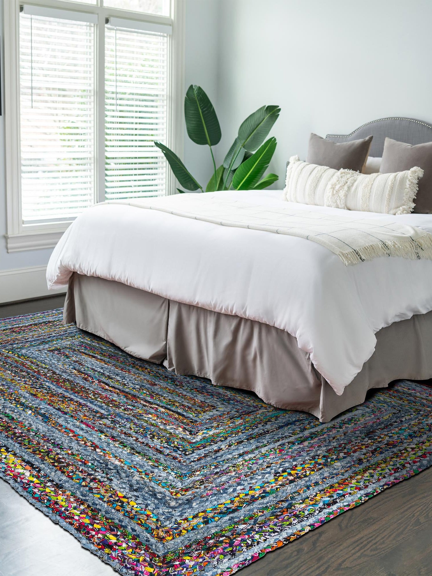 Blue and Multicolor 2' x 3' 1 Braided Chindi Rectangle Area Rug 100% Cotton Hand Braided Natural Eco-Friendly Boho Style Modern Carpet for Living Rooms Dining Office Dorm for Sale at Rug Engine