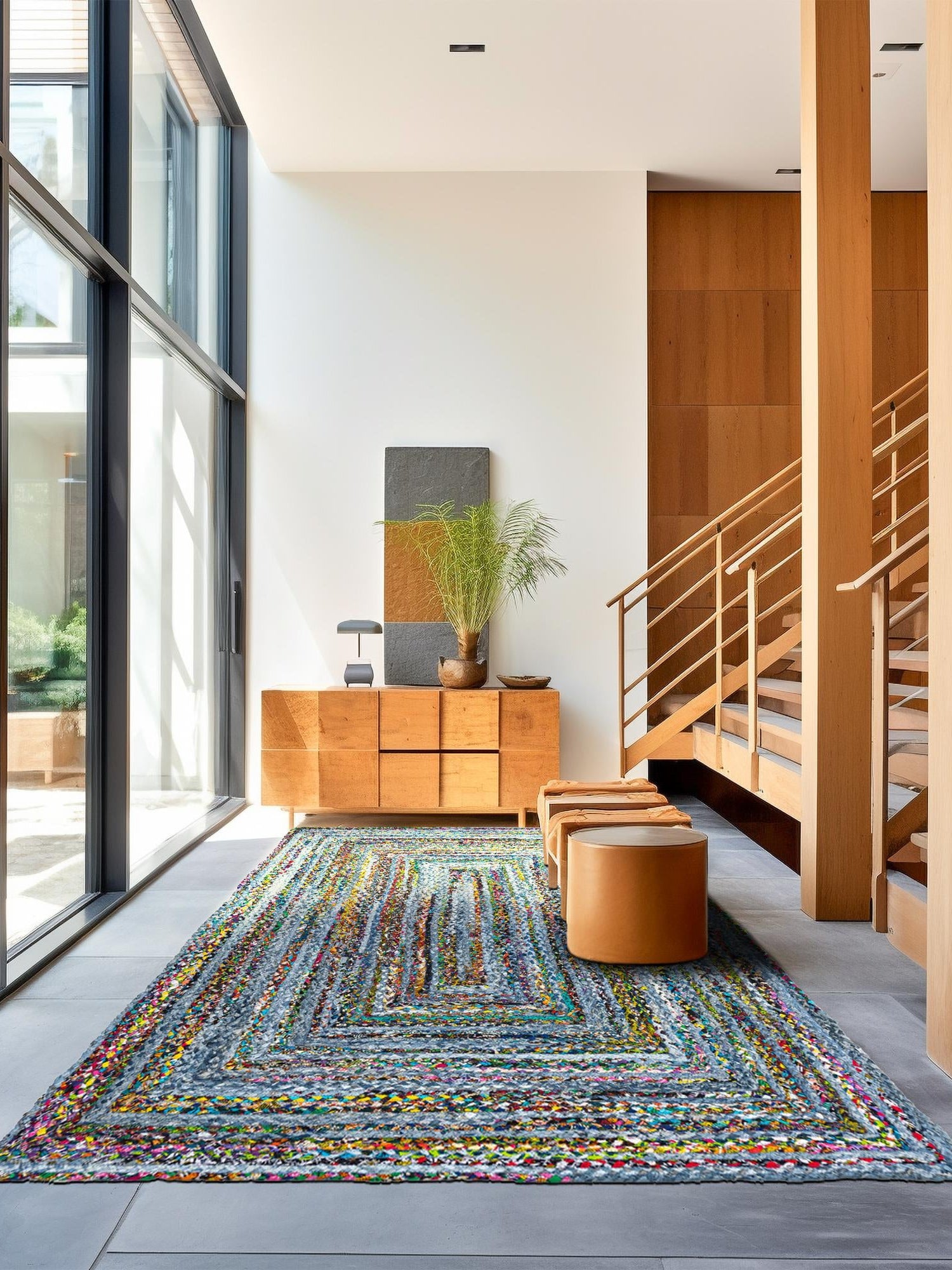 Blue and Multicolor 9' x 12' 2 Braided Chindi Rectangle Area Rug 100% Cotton Hand Braided Natural Eco-Friendly Boho Style Modern Carpet for Living Rooms Dining Office Dorm for Sale at Rug Engine