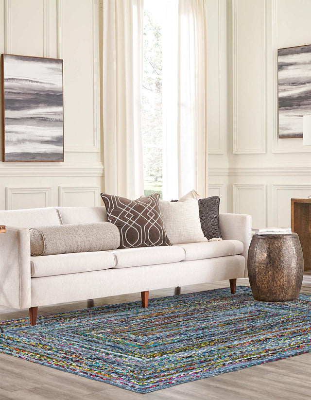 Blue and Multicolor 5' 1 x 8' Braided Chindi Rectangle Rug