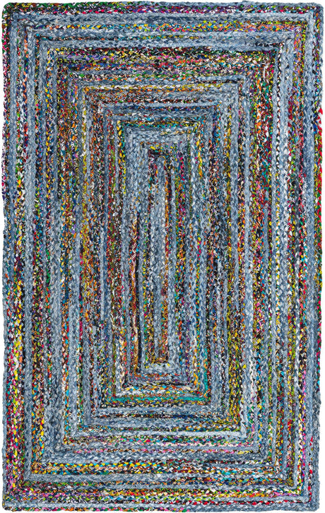 Blue and Multicolor 5' 1 x 8' Braided Chindi Rectangle Rug