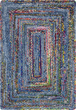 Blue and Multicolor 4' 1 x 6' 1 Braided Chindi Rectangle Area Rug 100% Cotton Hand Braided Natural Eco-Friendly Boho Style Modern Carpet for Living Rooms Dining Office Dorm for Sale at Rug Engine