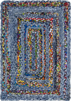 Blue and Multicolor 2' x 3' 1 Braided Chindi Rectangle Rug