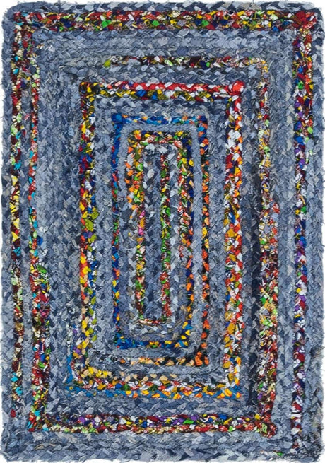 Blue and Multicolor 2' x 3' 1 Braided Chindi Rectangle Rug