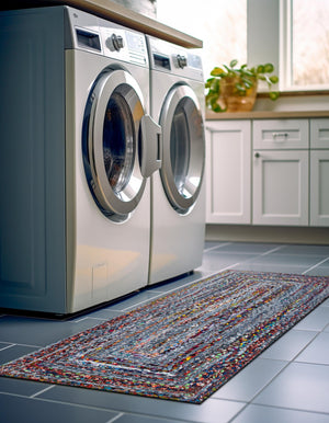 Blue and Multicolor 3' x 6' 1 Braided Chindi Runner Rug