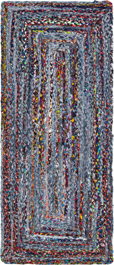 Blue and Multicolor 3' x 6' 1 Braided Chindi Runner Rug