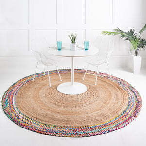 Natural 8' x 8' Braided Jute Round Area Rug 100% Jute Hand Braided Natural Eco-Friendly Boho Style Carpet for Living Rooms Dining Office Space Dorms for Sale at Rug Engine