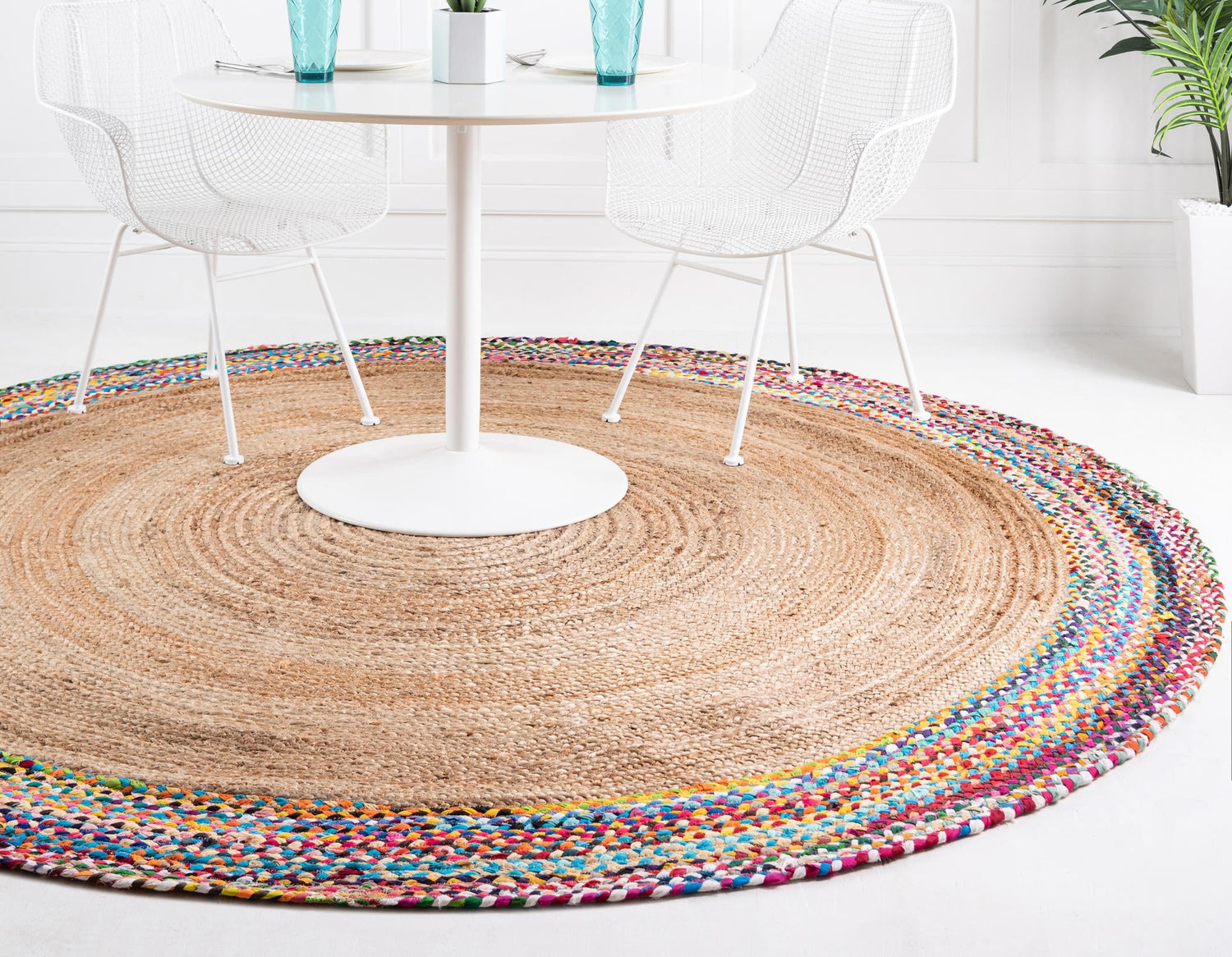 Natural 8' x 8' Braided Jute Round Area Rug 100% Jute Hand Braided Natural Eco-Friendly Boho Style Carpet for Living Rooms Dining Office Space Dorms for Sale at Rug Engine