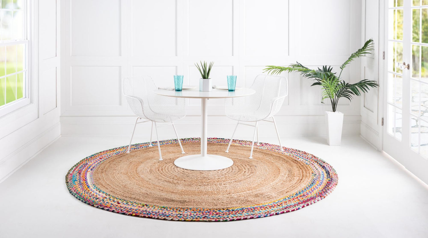 Natural 8' x 8' Braided Jute Round Area Rug 100% Jute Hand Braided Natural Eco-Friendly Boho Style Carpet for Living Rooms Dining Office Space Dorms for Sale at Rug Engine