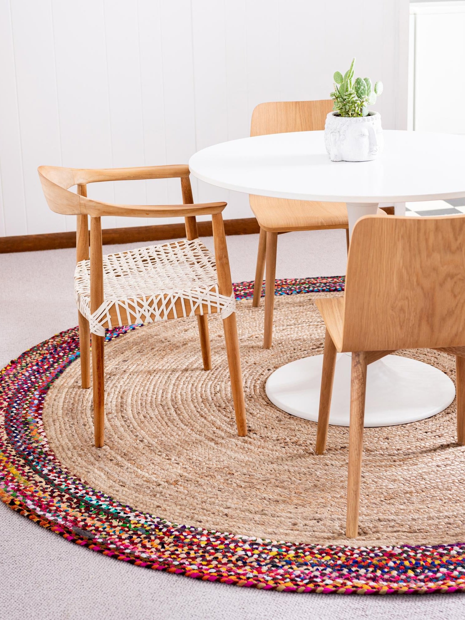 Natural 8' x 8' Braided Jute Round Area Rug 100% Jute Hand Braided Natural Eco-Friendly Boho Style Carpet for Living Rooms Dining Office Space Dorms for Sale at Rug Engine