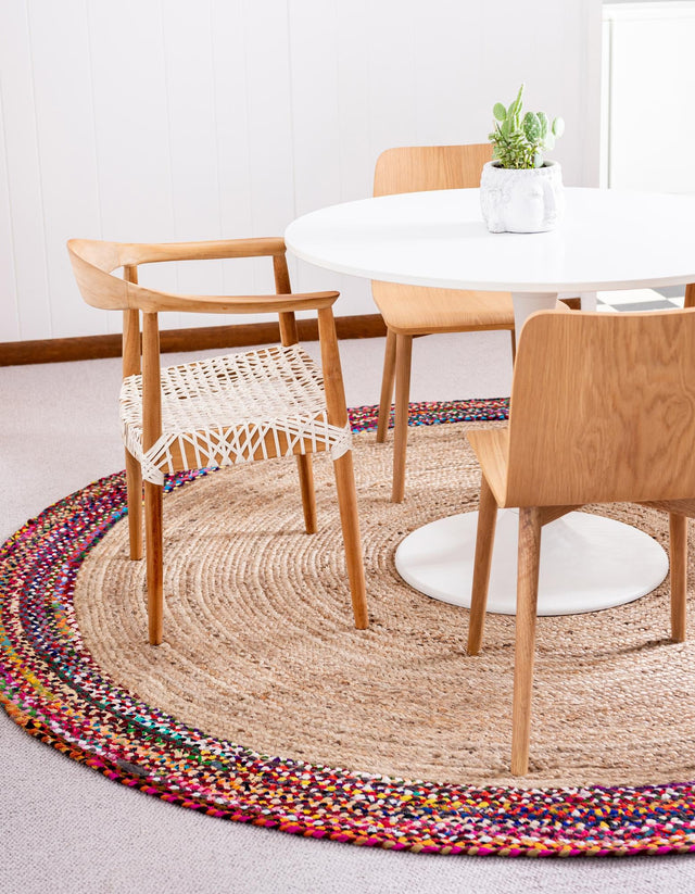 Natural 8' x 8' Braided Jute Round Area Rug 100% Jute Hand Braided Natural Eco-Friendly Boho Style Carpet for Living Rooms Dining Office Space Dorms for Sale at Rug Engine