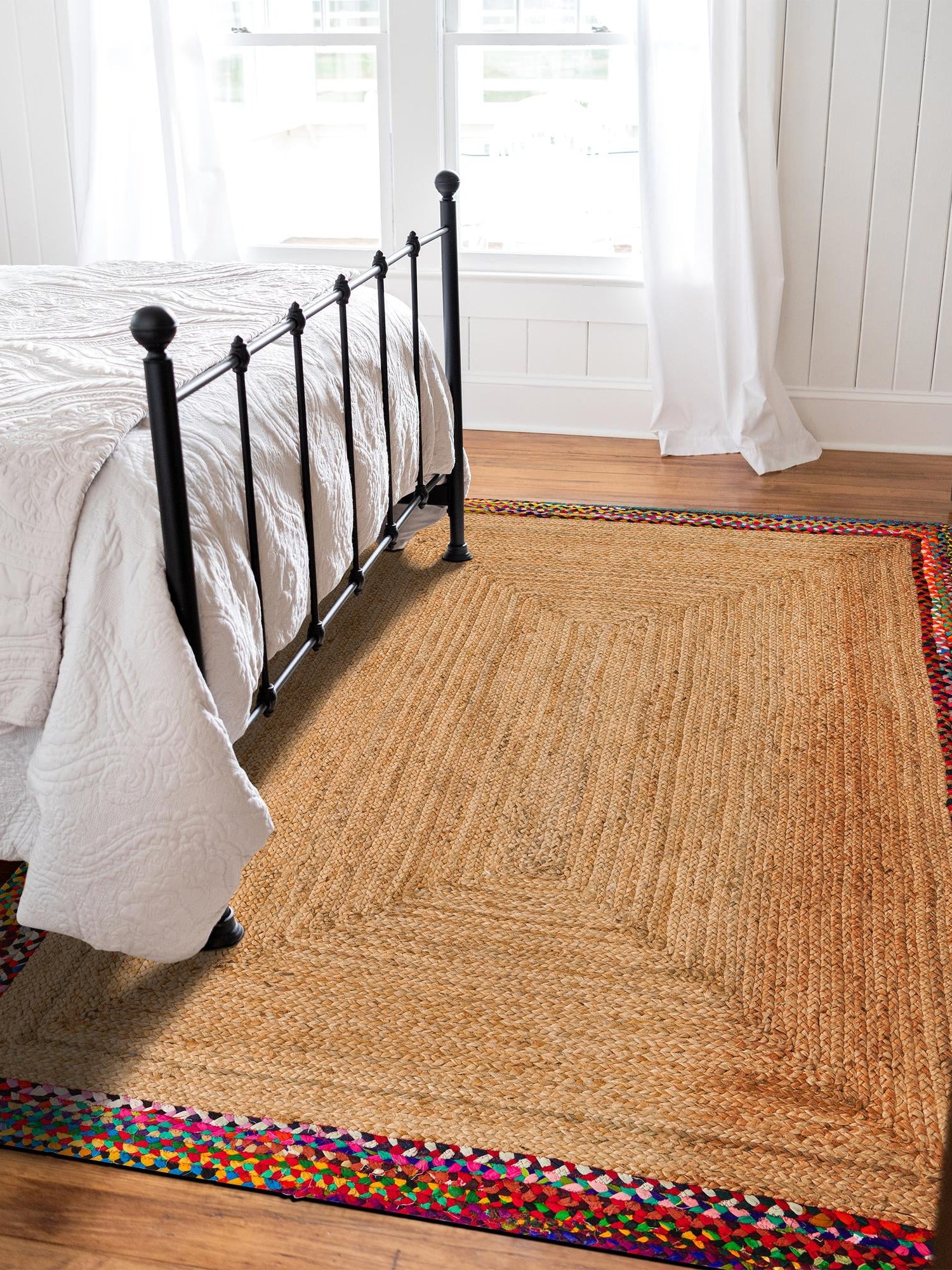 Natural 4' 1 x 6' 1 Braided Jute Rectangle Area Rug 100% Jute Hand Braided Natural Eco-Friendly Boho Style Carpet for Living Rooms Dining Office Space Dorms for Sale at Rug Engine