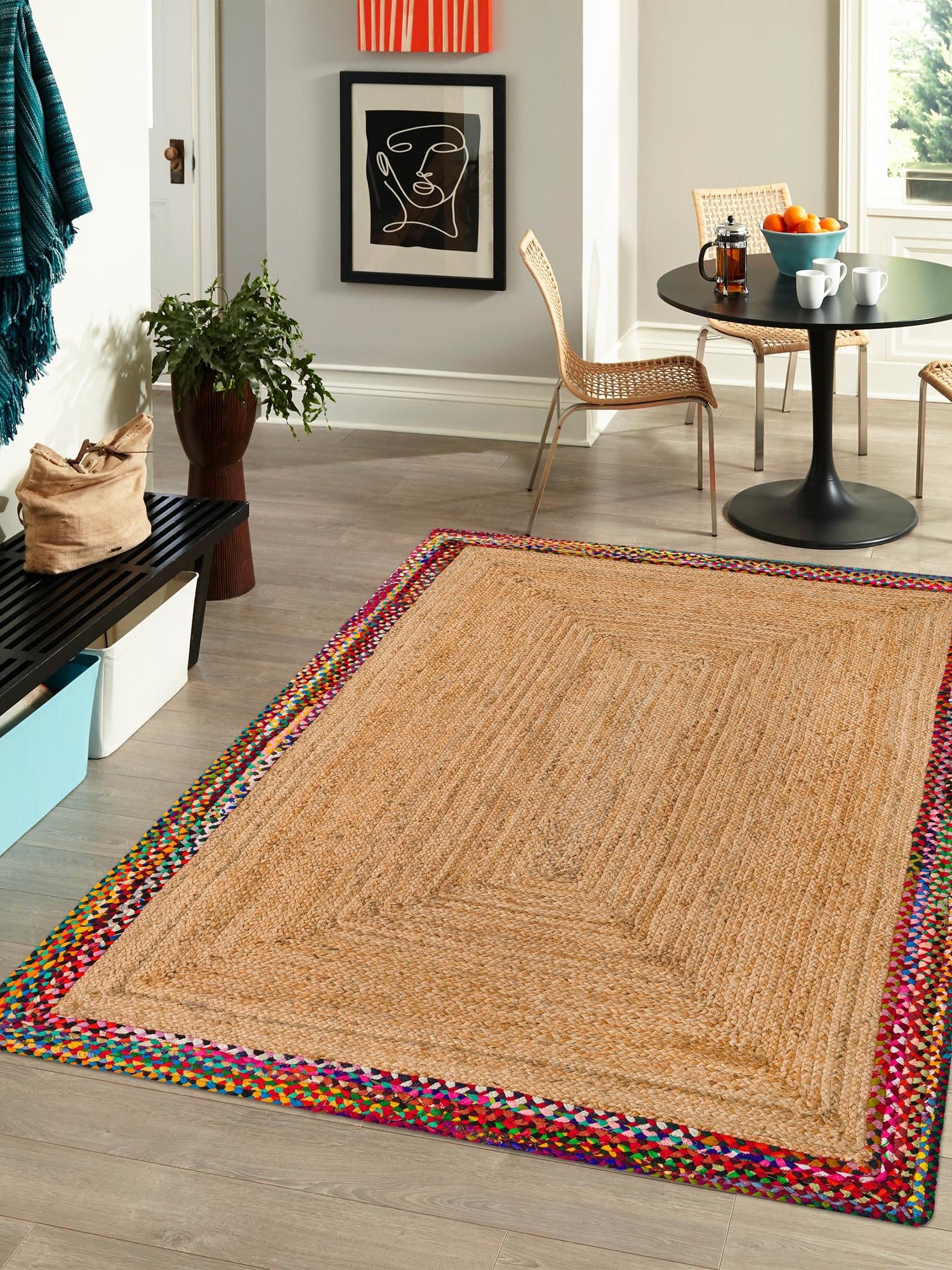 Natural 8' x 10' Braided Jute Rectangle Area Rug 100% Jute Hand Braided Natural Eco-Friendly Boho Style Carpet for Living Rooms Dining Office Space Dorms for Sale at Rug Engine