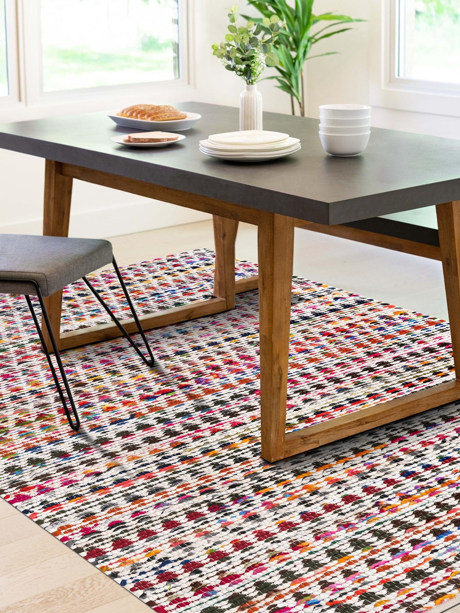 Multicolor 4' 1 x 6' 1 Braided Chindi Rectangle Area Rug 100% Cotton Hand Braided Natural Eco-Friendly Boho Style Modern Carpet for Living Rooms Dining Office Dorm for Sale at Rug Engine
