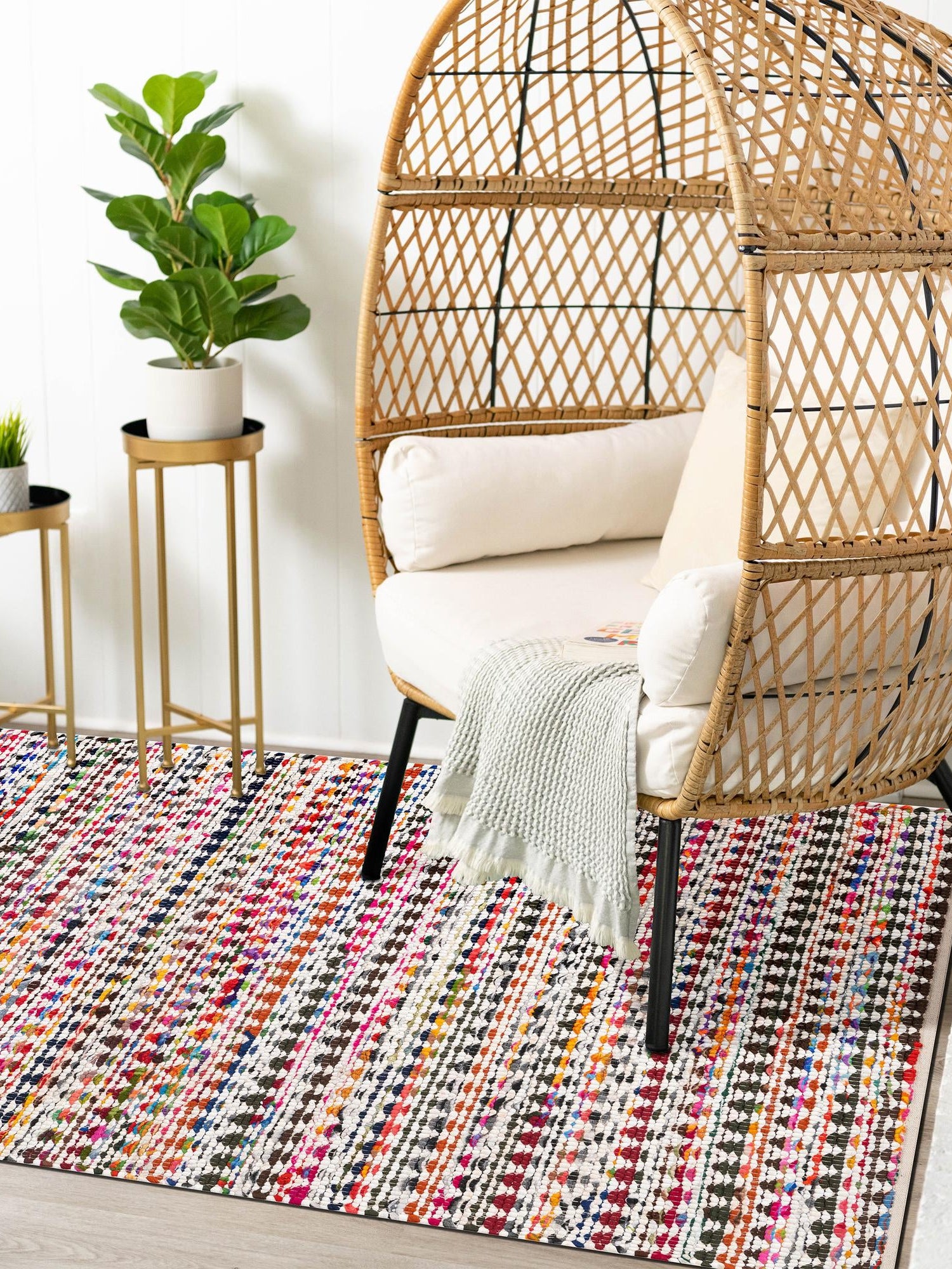 Multicolor 4' 1 x 6' 1 Braided Chindi Rectangle Area Rug 100% Cotton Hand Braided Natural Eco-Friendly Boho Style Modern Carpet for Living Rooms Dining Office Dorm for Sale at Rug Engine