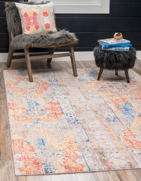 Orange 2' 2 x 3' 1 Basilica Rectangle Area Rug 100% Polyester With Jute Backing Colorful Distressed Vintage Modern Carpet for Dorm Room Living Dining Office Decor Easy to Clean Rustic Interior Design for Sale at Rug Engine