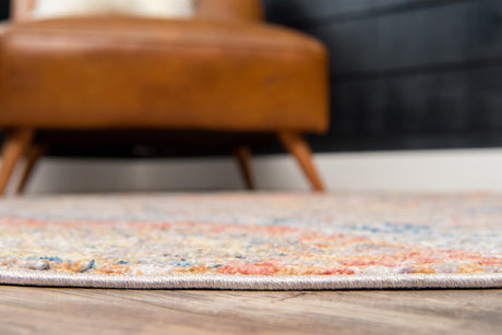 Orange 3' 3 x 3' 3 Basilica Round Area Rug 100% Polyester With Jute Backing Colorful Distressed Vintage Modern Carpet for Dorm Room Living Dining Office Decor Easy to Clean Rustic Interior Design for Sale at Rug Engine
