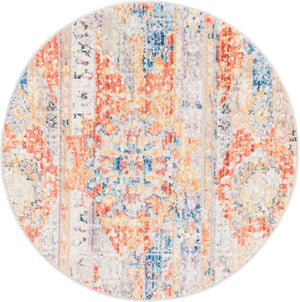 Orange 3' 3 x 3' 3 Basilica Round Area Rug 100% Polyester With Jute Backing Colorful Distressed Vintage Modern Carpet for Dorm Room Living Dining Office Decor Easy to Clean Rustic Interior Design for Sale at Rug Engine