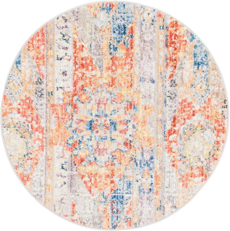 Orange 3' 3 x 3' 3 Basilica Round Area Rug 100% Polyester With Jute Backing Colorful Distressed Vintage Modern Carpet for Dorm Room Living Dining Office Decor Easy to Clean Rustic Interior Design for Sale at Rug Engine