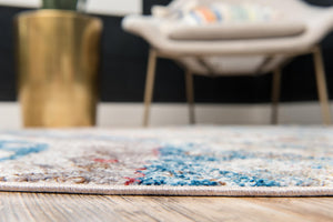 Light Blue 5' x 5' Basilica Round Area Rug 100% Polyester With Jute Backing Colorful Distressed Vintage Modern Carpet for Dorm Room Living Dining Office Decor Easy to Clean Rustic Interior Design for Sale at Rug Engine