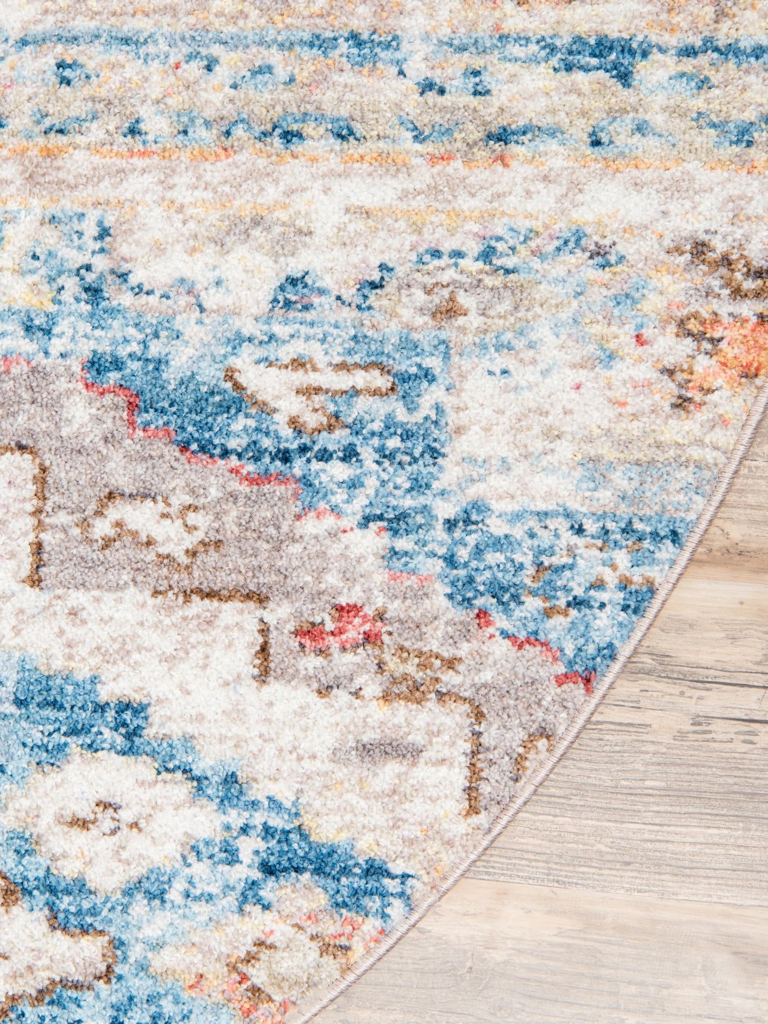 Light Blue 3' 3 x 3' 3 Basilica Round Area Rug 100% Polyester With Jute Backing Colorful Distressed Vintage Modern Carpet for Dorm Room Living Dining Office Decor Easy to Clean Rustic Interior Design for Sale at Rug Engine