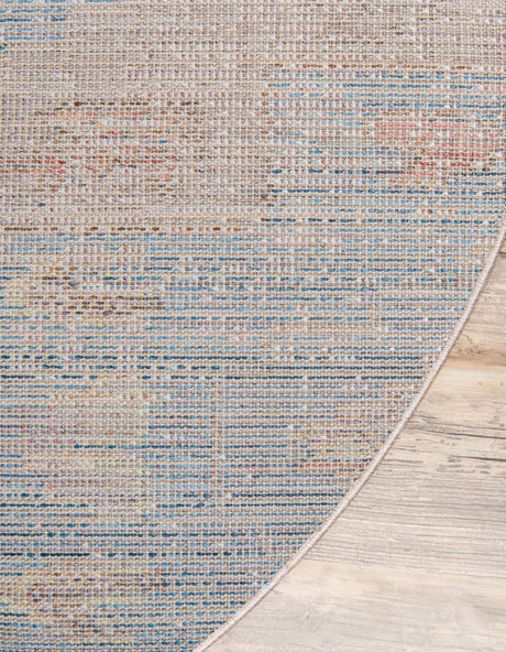 Light Blue 3' 3 x 3' 3 Basilica Round Area Rug 100% Polyester With Jute Backing Colorful Distressed Vintage Modern Carpet for Dorm Room Living Dining Office Decor Easy to Clean Rustic Interior Design for Sale at Rug Engine