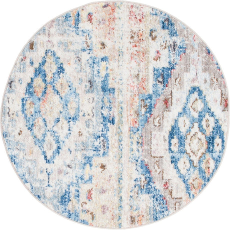 Light Blue 3' 3 x 3' 3 Basilica Round Area Rug 100% Polyester With Jute Backing Colorful Distressed Vintage Modern Carpet for Dorm Room Living Dining Office Decor Easy to Clean Rustic Interior Design for Sale at Rug Engine