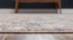 Cream 4' 1 x 6' 1 Basilica Rectangle Area Rug 100% Polyester With Jute Backing Colorful Distressed Vintage Modern Carpet for Dorm Room Living Dining Office Decor Easy to Clean Rustic Interior Design for Sale at Rug Engine