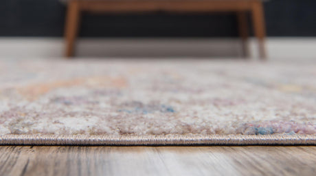 Cream 4' 1 x 6' 1 Basilica Rectangle Area Rug 100% Polyester With Jute Backing Colorful Distressed Vintage Modern Carpet for Dorm Room Living Dining Office Decor Easy to Clean Rustic Interior Design for Sale at Rug Engine