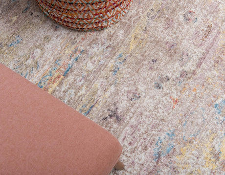 Cream 5' 1 x 8' Basilica Rectangle Area Rug 100% Polyester With Jute Backing Colorful Distressed Vintage Modern Carpet for Dorm Room Living Dining Office Decor Easy to Clean Rustic Interior Design for Sale at Rug Engine