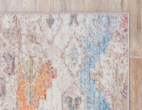 Cream 5' 1 x 8' Basilica Rectangle Area Rug 100% Polyester With Jute Backing Colorful Distressed Vintage Modern Carpet for Dorm Room Living Dining Office Decor Easy to Clean Rustic Interior Design for Sale at Rug Engine