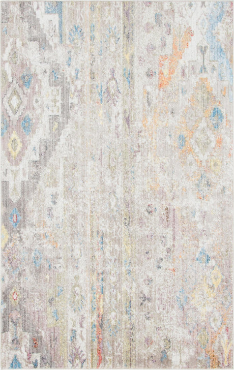 Cream 5' 1 x 8' Basilica Rectangle Area Rug 100% Polyester With Jute Backing Colorful Distressed Vintage Modern Carpet for Dorm Room Living Dining Office Decor Easy to Clean Rustic Interior Design for Sale at Rug Engine