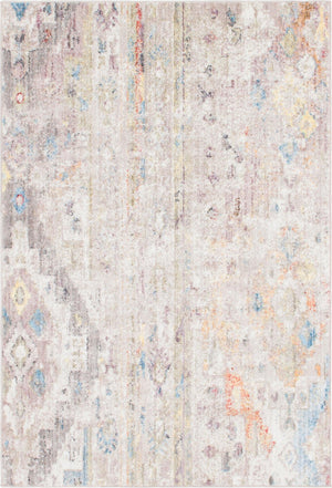 Cream 4' 1 x 6' 1 Basilica Rectangle Area Rug 100% Polyester With Jute Backing Colorful Distressed Vintage Modern Carpet for Dorm Room Living Dining Office Decor Easy to Clean Rustic Interior Design for Sale at Rug Engine