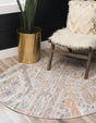 Cream 8' x 8' Basilica Round Area Rug 100% Polyester With Jute Backing Colorful Distressed Vintage Modern Carpet for Dorm Room Living Dining Office Decor Easy to Clean Rustic Interior Design for Sale at Rug Engine