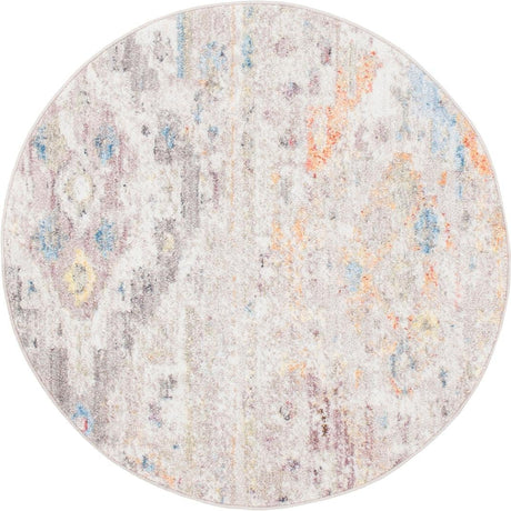 Cream 3' 3 x 3' 3 Basilica Round Area Rug 100% Polyester With Jute Backing Colorful Distressed Vintage Modern Carpet for Dorm Room Living Dining Office Decor Easy to Clean Rustic Interior Design for Sale at Rug Engine