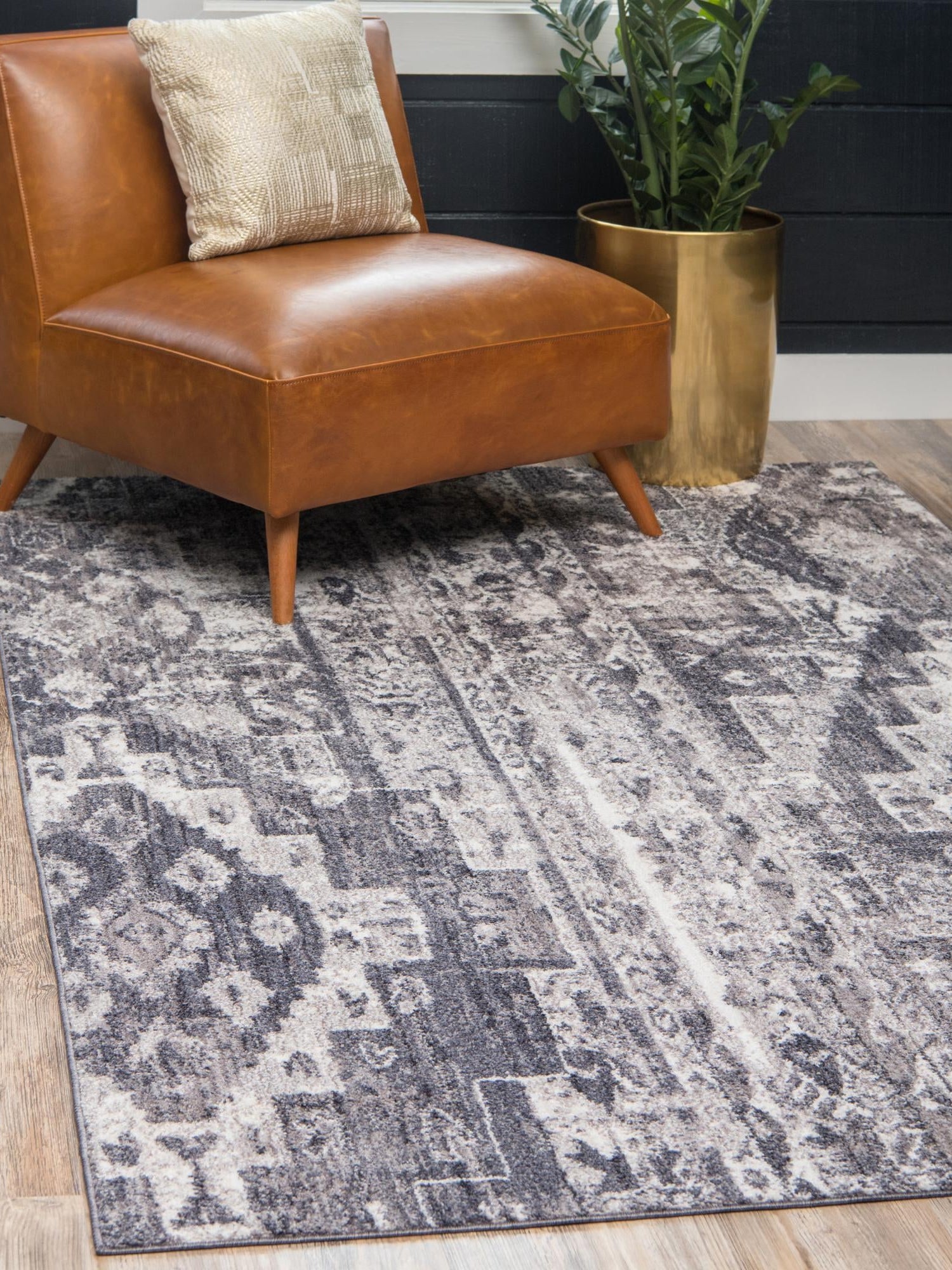 Gray 4' 1 x 6' 1 Basilica Rectangle Area Rug 100% Polyester With Jute Backing Colorful Distressed Vintage Modern Carpet for Dorm Room Living Dining Office Decor Easy to Clean Rustic Interior Design for Sale at Rug Engine