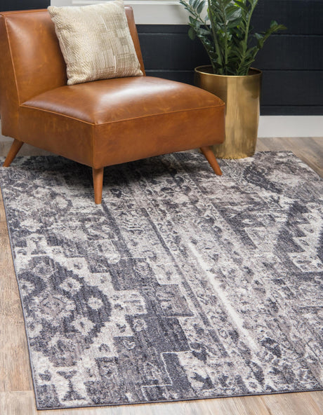 Gray 4' 1 x 6' 1 Basilica Rectangle Area Rug 100% Polyester With Jute Backing Colorful Distressed Vintage Modern Carpet for Dorm Room Living Dining Office Decor Easy to Clean Rustic Interior Design for Sale at Rug Engine