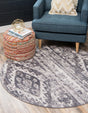 Gray 3' 3 x 3' 3 Basilica Round Area Rug 100% Polyester With Jute Backing Colorful Distressed Vintage Modern Carpet for Dorm Room Living Dining Office Decor Easy to Clean Rustic Interior Design for Sale at Rug Engine