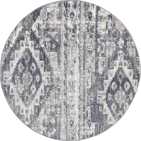 Gray 5' x 5' Basilica Round Area Rug 100% Polyester With Jute Backing Colorful Distressed Vintage Modern Carpet for Dorm Room Living Dining Office Decor Easy to Clean Rustic Interior Design for Sale at Rug Engine