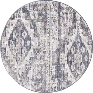 Gray 3' 3 x 3' 3 Basilica Round Area Rug 100% Polyester With Jute Backing Colorful Distressed Vintage Modern Carpet for Dorm Room Living Dining Office Decor Easy to Clean Rustic Interior Design for Sale at Rug Engine