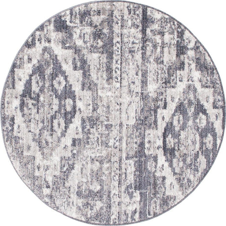 Gray 3' 3 x 3' 3 Basilica Round Area Rug 100% Polyester With Jute Backing Colorful Distressed Vintage Modern Carpet for Dorm Room Living Dining Office Decor Easy to Clean Rustic Interior Design for Sale at Rug Engine