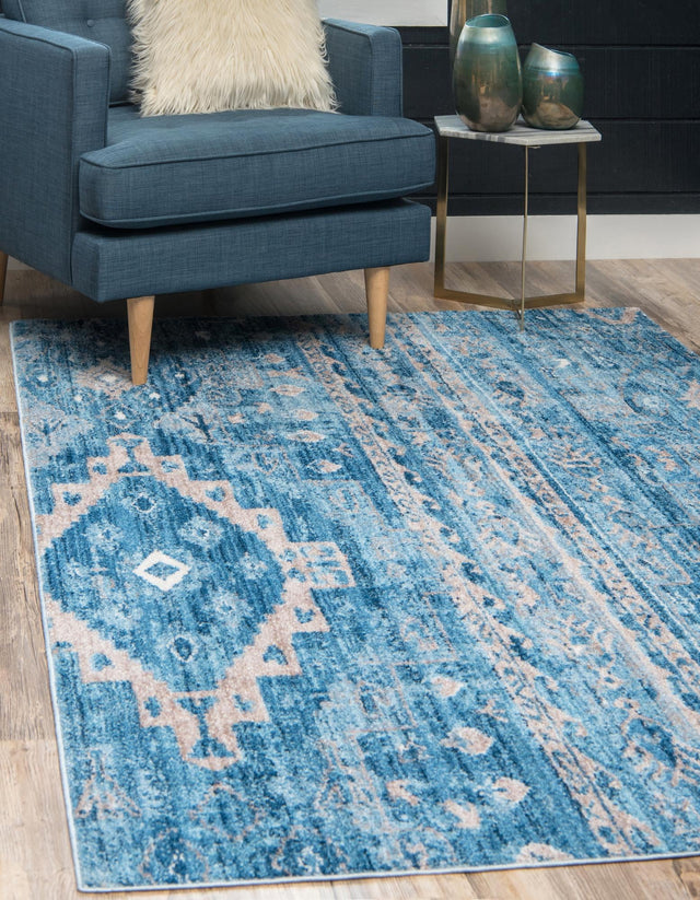 Blue 2' 2 x 3' 1 Basilica Rectangle Area Rug 100% Polyester With Jute Backing Colorful Distressed Vintage Modern Carpet for Dorm Room Living Dining Office Decor Easy to Clean Rustic Interior Design for Sale at Rug Engine