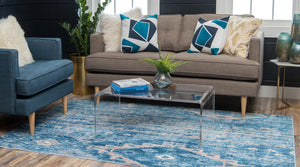 Blue 5' 1 x 8' Basilica Rectangle Area Rug 100% Polyester With Jute Backing Colorful Distressed Vintage Modern Carpet for Dorm Room Living Dining Office Decor Easy to Clean Rustic Interior Design for Sale at Rug Engine