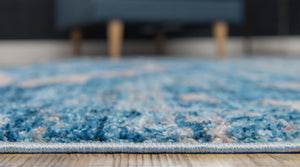 Blue 5' 1 x 8' Basilica Rectangle Area Rug 100% Polyester With Jute Backing Colorful Distressed Vintage Modern Carpet for Dorm Room Living Dining Office Decor Easy to Clean Rustic Interior Design for Sale at Rug Engine