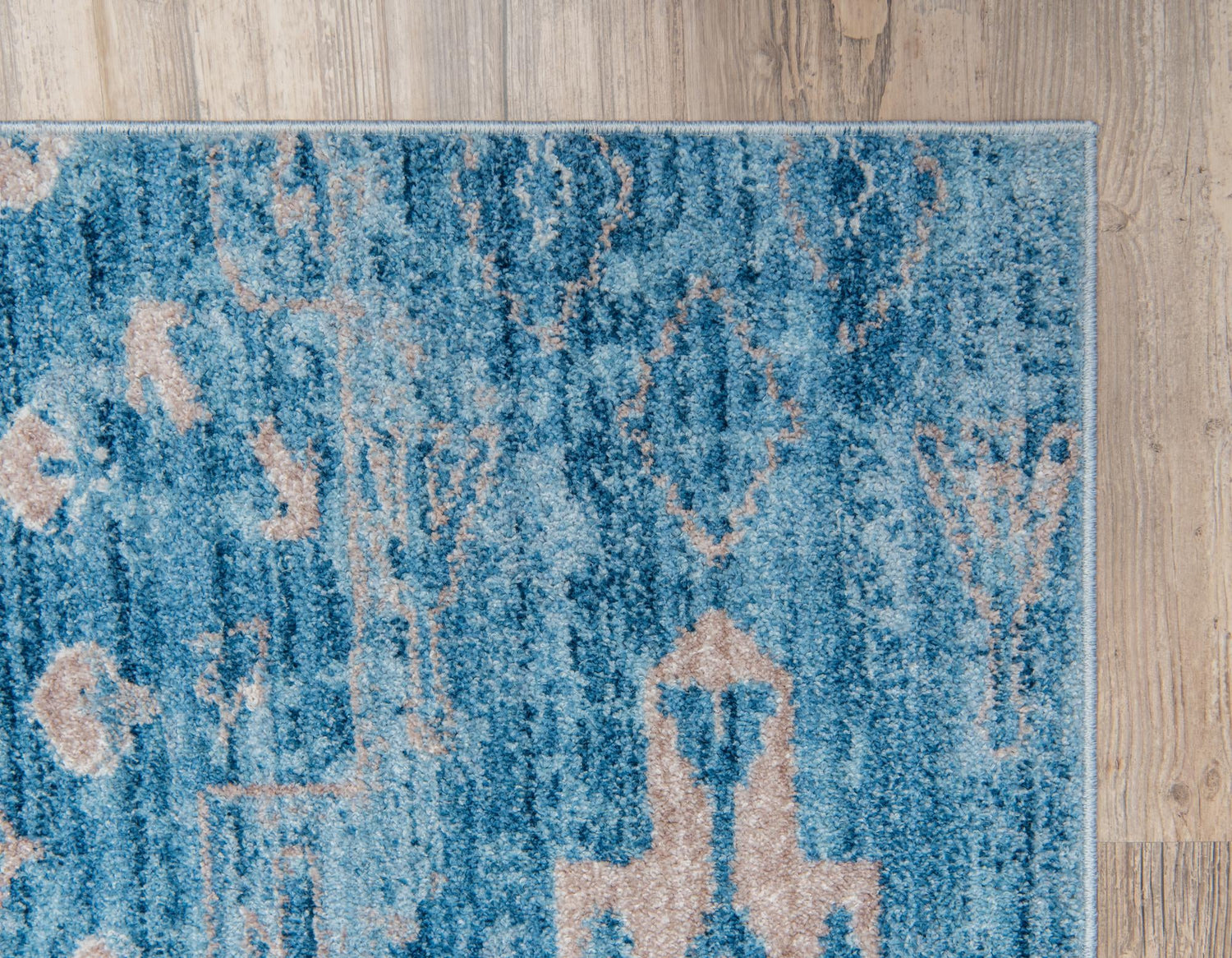 Blue 5' 1 x 8' Basilica Rectangle Area Rug 100% Polyester With Jute Backing Colorful Distressed Vintage Modern Carpet for Dorm Room Living Dining Office Decor Easy to Clean Rustic Interior Design for Sale at Rug Engine
