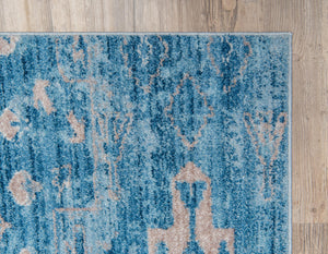 Blue 5' 1 x 8' Basilica Rectangle Area Rug 100% Polyester With Jute Backing Colorful Distressed Vintage Modern Carpet for Dorm Room Living Dining Office Decor Easy to Clean Rustic Interior Design for Sale at Rug Engine